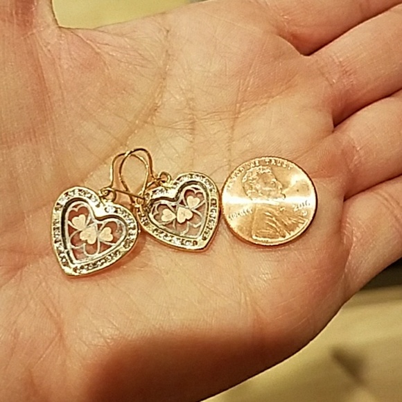 New 10k Real Gold Heart Dangling Earrings Heart Earrings - Picture 7 of 8